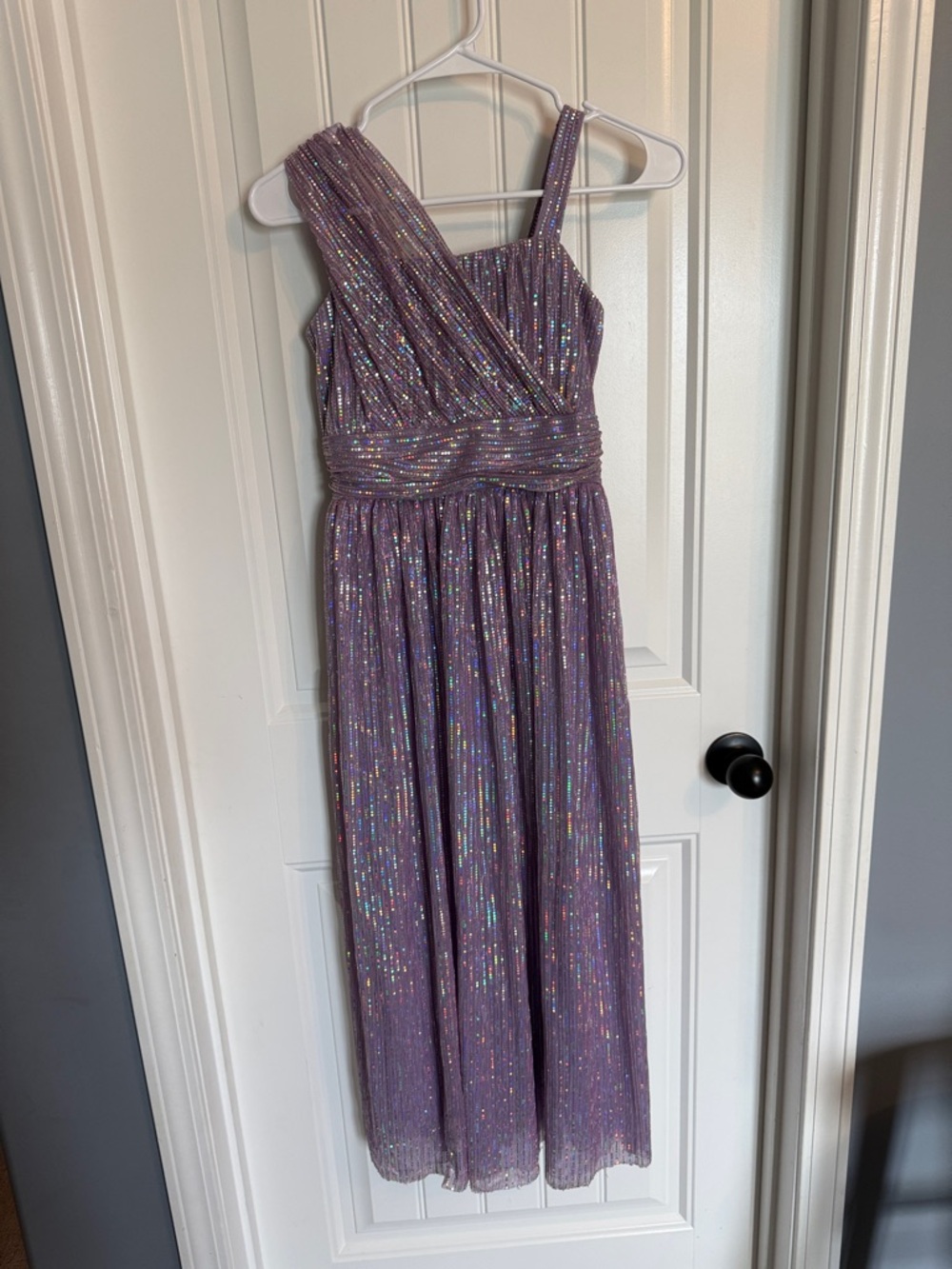 Girls' Lavender Sparkle One-Shoulder Formal Dress